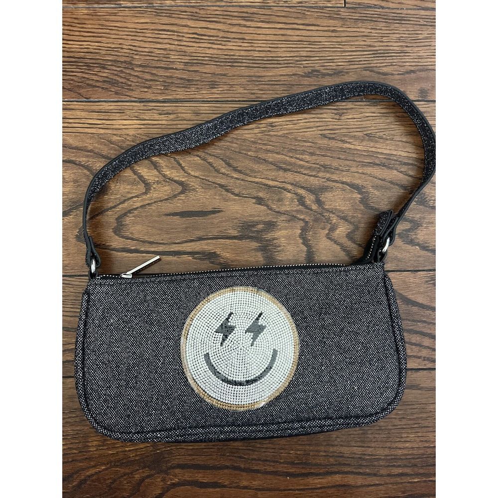 Skinnydip London Smiley Face Purse Glittery Black Lightning Bolt Shoulder Bag